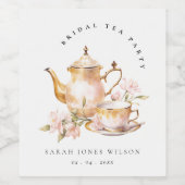 Roze Gouden Bloem Theeset Bruiloft Thee Feestje Wijn Etiket (Enkel label)