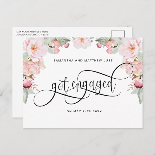 Roze Gouden Bloem, Verloving, Verloofd Aankondigingskaart (Voorkant / Achterkant)