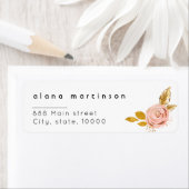 Roze gouden bloemachtig trouwretouradreslabel etiket (Insitu)