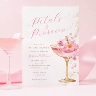 Roze gouden bloemblaadjes en Prosecco Floral Vrijg Kaart