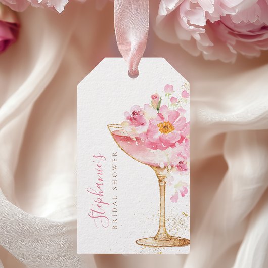 Roze Gouden Bloemblaadjes Prosecco Bloem Bruilofts Cadeaulabel
