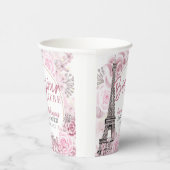 Roze Gouden Bloemen Bonjour Bebe Baby shower Papieren Bekers (Rechts)