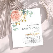 Roze gouden bloemen budget baby shower uitnodiging