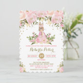 Roze Gouden Bloemen Bunny Konijn Baby shower Uitno Kaart (Staand voorkant)