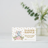 Roze & Gouden Bloemen Elephant Luier Raffle Ticket Informatiekaartje (Staand voorkant)