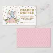 Roze & Gouden Bloemen Elephant Luier Raffle Ticket Informatiekaartje (Voorkant / Achterkant)