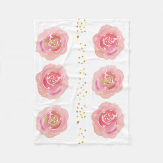 Roze & Gouden Bloemen Fleece Deken