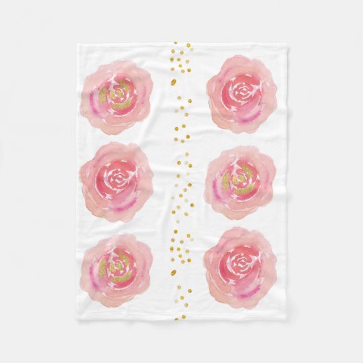 Roze & Gouden Bloemen Fleece Deken (Voorkant)