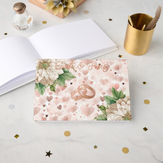 Roze gouden bloemen gastboek gastenboek