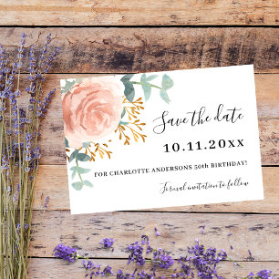 Roze gouden bloemen groen verjaardag Save the Date