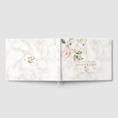 Roze gouden bloemen marmer Monogram Weddenschap Gastenboek (Volledig)