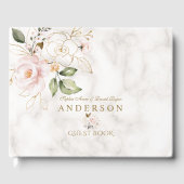 Roze gouden bloemen marmer Monogram Weddenschap Gastenboek (Voorkant)
