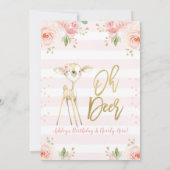 Roze Gouden Bloemen Oh Herten Verjaardag Uitnodigi Kaart (Achterkant)