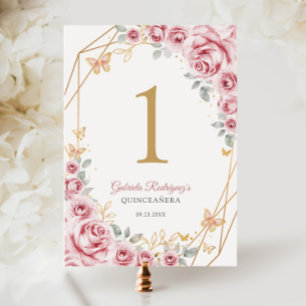 Roze Gouden Bloemen Quinceanera Kaart