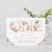 Roze Gouden Bloemen Rozen 1e Eerste Verjaardagsfee Kaart (Staand voorkant)