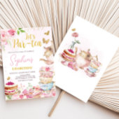 Roze Gouden Bloemen Thee Par-Tea Verjaardagsfeest Kaart