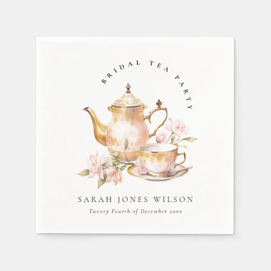 Roze Gouden Bloemen Theeset Vrijgezellenfeest Tea  Servet (Voorkant)