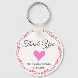Roze & Gouden Bloemenkrans Bedankt Baby Shower Sleutelhanger