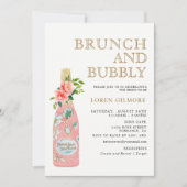 Roze gouden bloemige brunch en bubbels bruidsfeest kaart (Voorkant)