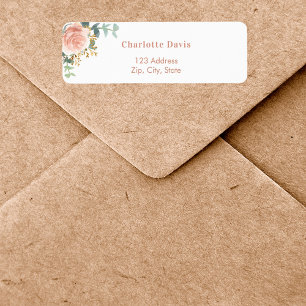 Roze gouden bloemige eucalyptus retouradres etiket
