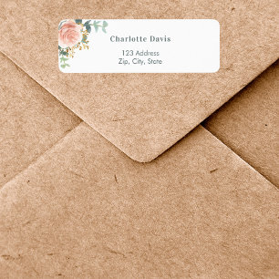 Roze gouden bloemige eucalyptus retouradres etiket
