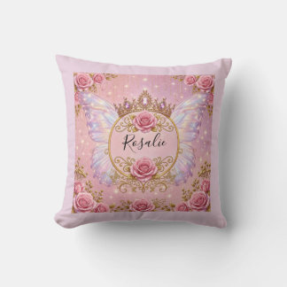 Roze & Gouden Bloemige Feeënprinses Rozen Vlinder Kussen