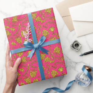 Roze & Gouden Bloemige Inpakpapier