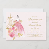 Roze Gouden Bloemige Paris Chic Quinceanera