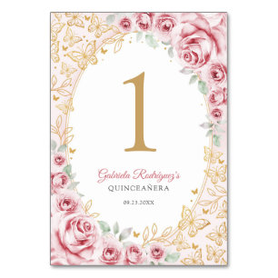 Roze Gouden Bloemige Quinceanera Kaart