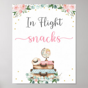 Roze Gouden Bloemige Reis Bruiloftssnack Bord Poster
