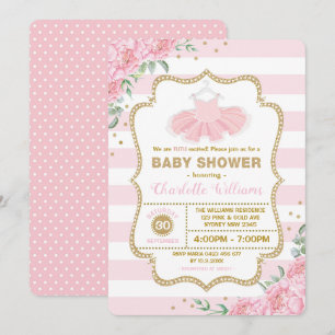 Roze Gouden Bloemige Tutu Ballerina Meisje Baby Sh Kaart