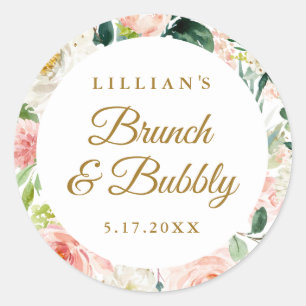 Roze Gouden Bloemrijke Brunch En Mousserende Wijn Ronde Sticker