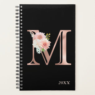 Roze Gouden Blos Bloemachtige Jaarlijkse Monogram Planner