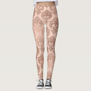 Roze Gouden Blozende Roze Moderne Glam Damast Leggings