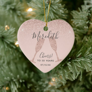 Roze Gouden Blush 50ste Verjaardag Geboortedatum H Keramisch Ornament