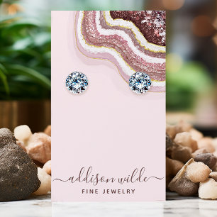 Roze Gouden Blush Agate Geode Oorbellen Displaykaa Visitekaartje