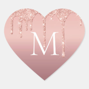 Roze Gouden Blush Glitter Monogram Letter Sticker