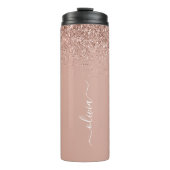 Roze Gouden Blush Roze Glitter Meisjesachtige Mono Thermosbeker (Voorkant)