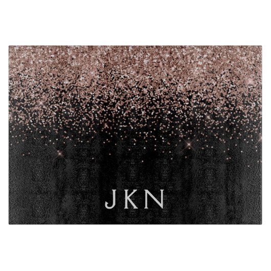 Roze Gouden Blush Roze Glitter Monogram Initialen Snijplank (Voorkant)