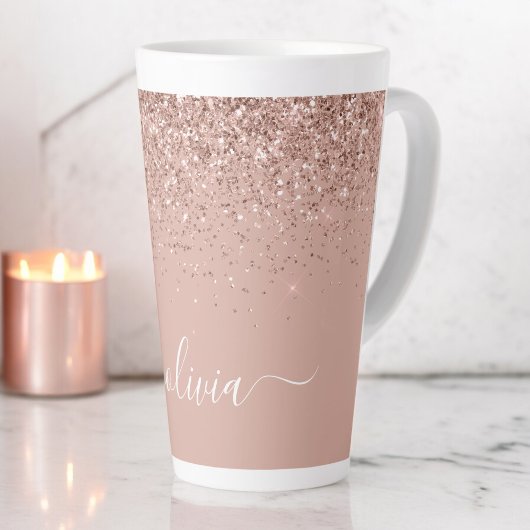 Roze Gouden Blush Roze Glitter Script Monogram Mei Latte Mok