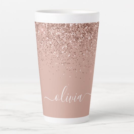 Roze Gouden Blush Roze Glitter Script Monogram Mei Latte Mok (Voorkant)