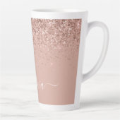 Roze Gouden Blush Roze Glitter Script Monogram Mei Latte Mok (Rechts)