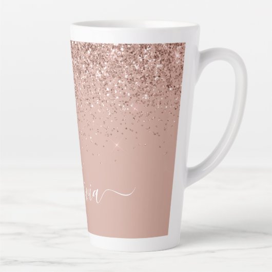 Roze Gouden Blush Roze Glitter Script Monogram Mei Latte Mok (Rechts)