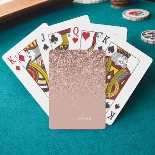 Roze Gouden Blush Roze Glitter Script Monogram Mei Pokerkaarten