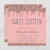 Roze Gouden Blush Roze Glitter Sweet 16 Verjaardag Kaart (Voorkant / Achterkant)