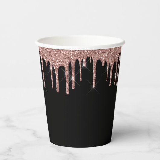 Roze Gouden Blush Roze Glitters en Glans Monogram Papieren Bekers (Achterkant)