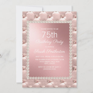 Roze Gouden Blush Roze Witte 75e Verjaardagsfeest Kaart