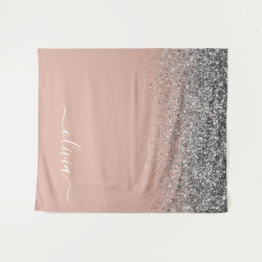 Roze Gouden Blush Roze Zilver Glitter Monogram Jon Wandkleed (Voorkant (horizontaal))