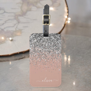 Roze Gouden Blush Roze Zilveren Glitter Monogram Bagagelabel