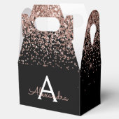 Roze Gouden Blush Roze Zwart Glitter Monogram Bedankdoosjes (Geopend)